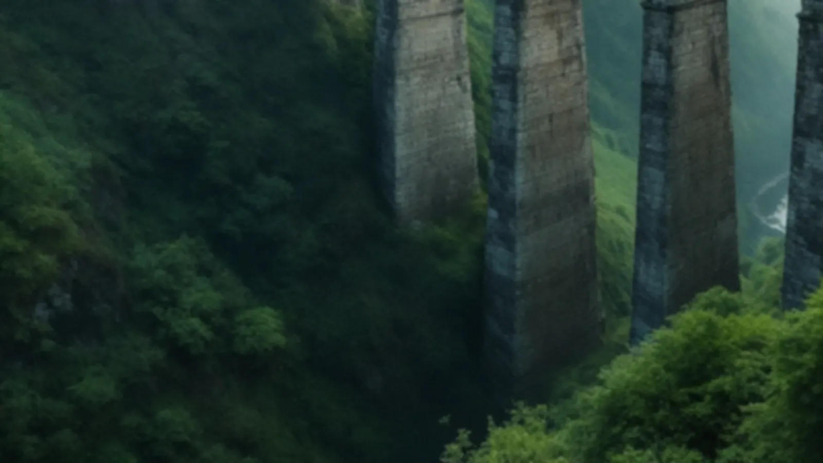 Misty green gorge below stone arches, the BridgAlta view of bridge loans for short-term needs, $100 – $5,000